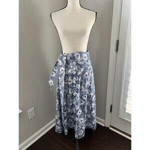 Veronica Beard Caralina Tie-Waist Midi Skirt Blue Stripes & Floral Size 4 EUC